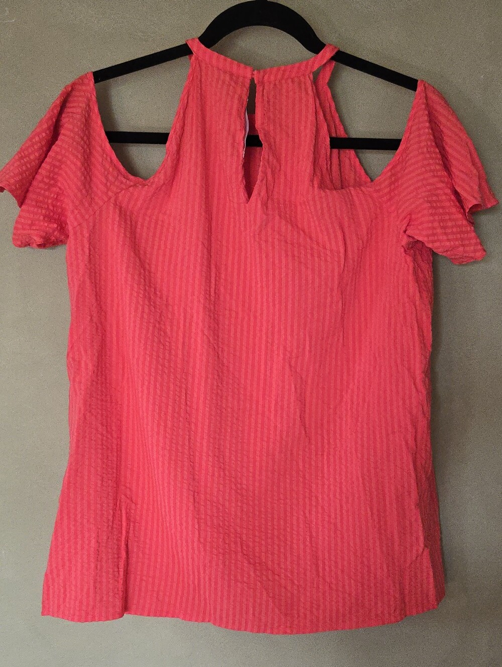 Michael Kors | Seersucker Halter Neck Cold Shoulder Top, Size M - Picture 3 of 7